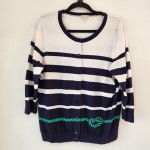 Talbots White Striped Button Down Cardigan Sweater Nautical Petite XL (XLP)